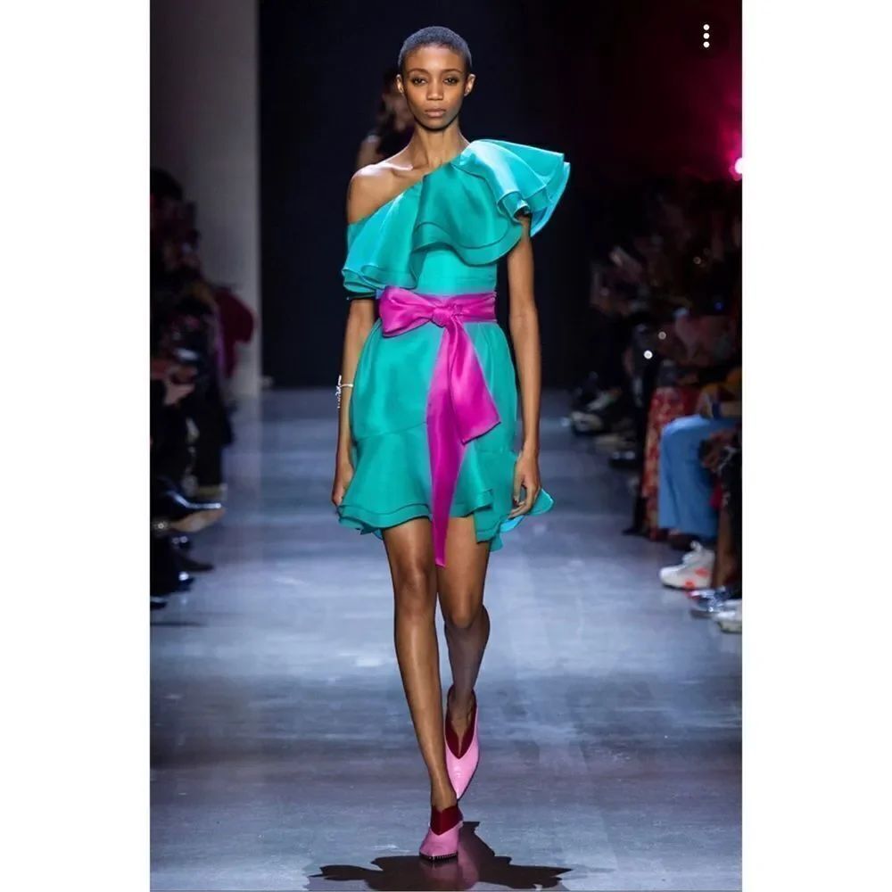 prabal gurung carsix 100% silk one shoulder dress